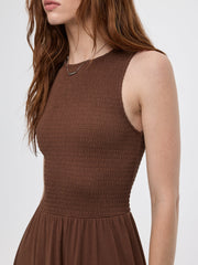 Sleeveless Midi Dress with Smocked Top
